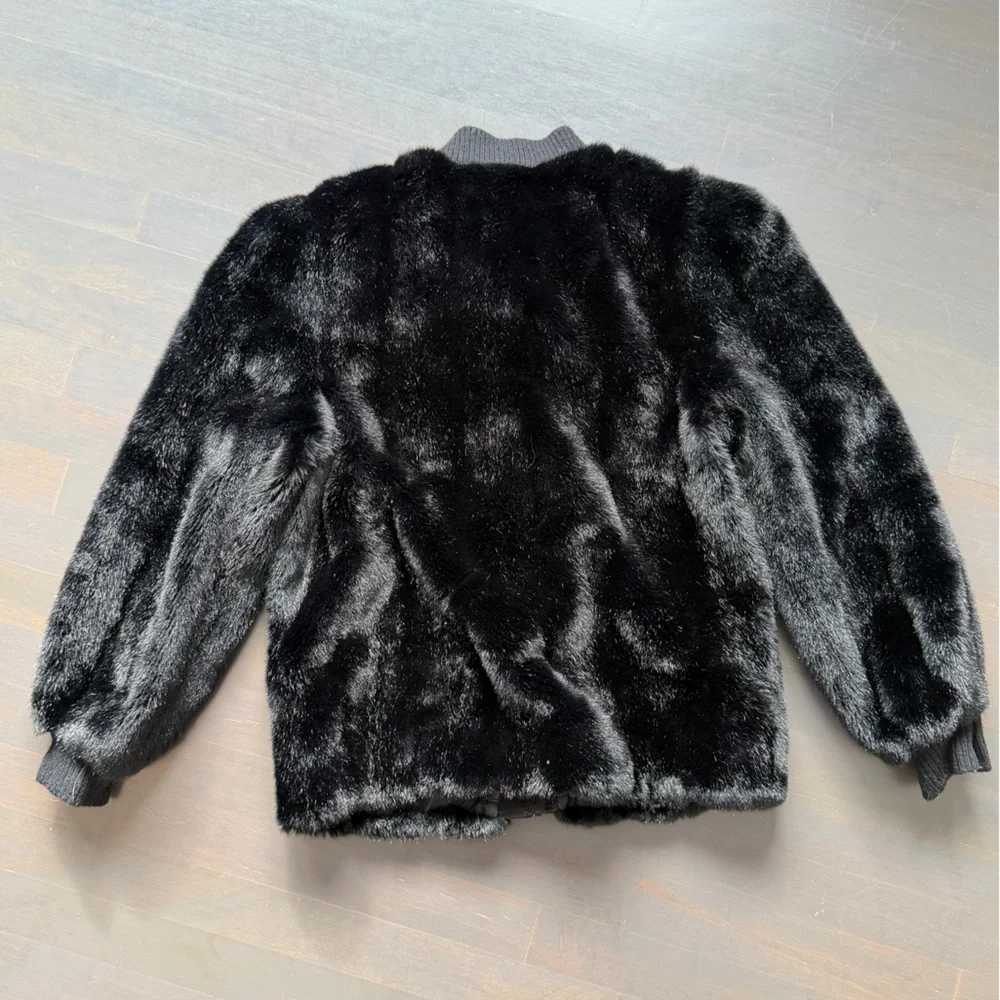 Lilli Ann vintage black faux fur bomber jacket luxurious